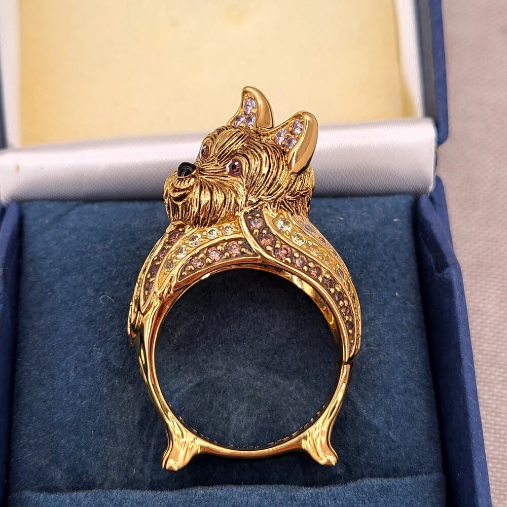 Bradford Exchange I Love My Yorkie 18k Gold Plated Ring Swarovski Crystals 10.5 - Picture 9 of 10